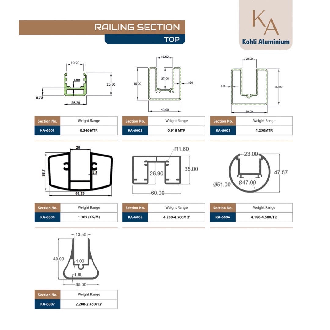 Aluminium Railing Section ( top/ bottom )